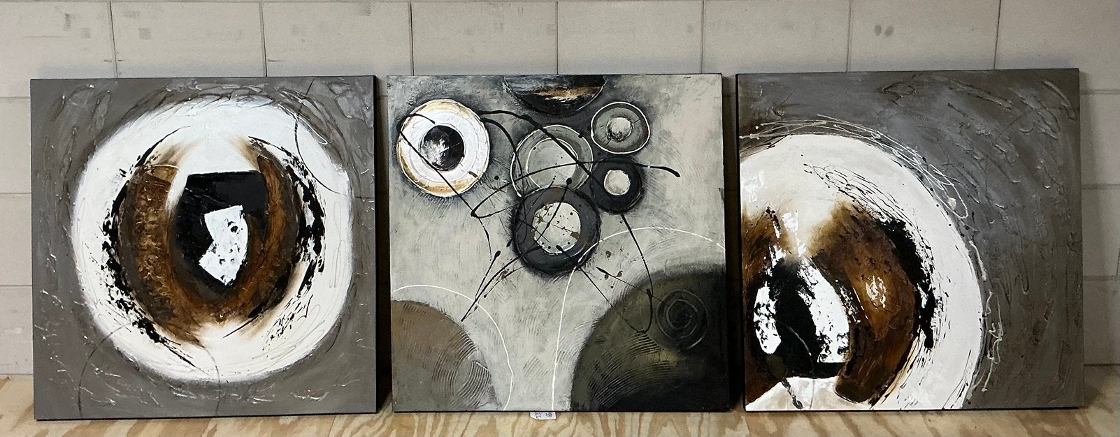 3 Abstracte Schilderijen 100x100 cm - Moderne Kunst Set, Abstract, Acrylverf, Handgeschilderd, Ophalen of Verzenden