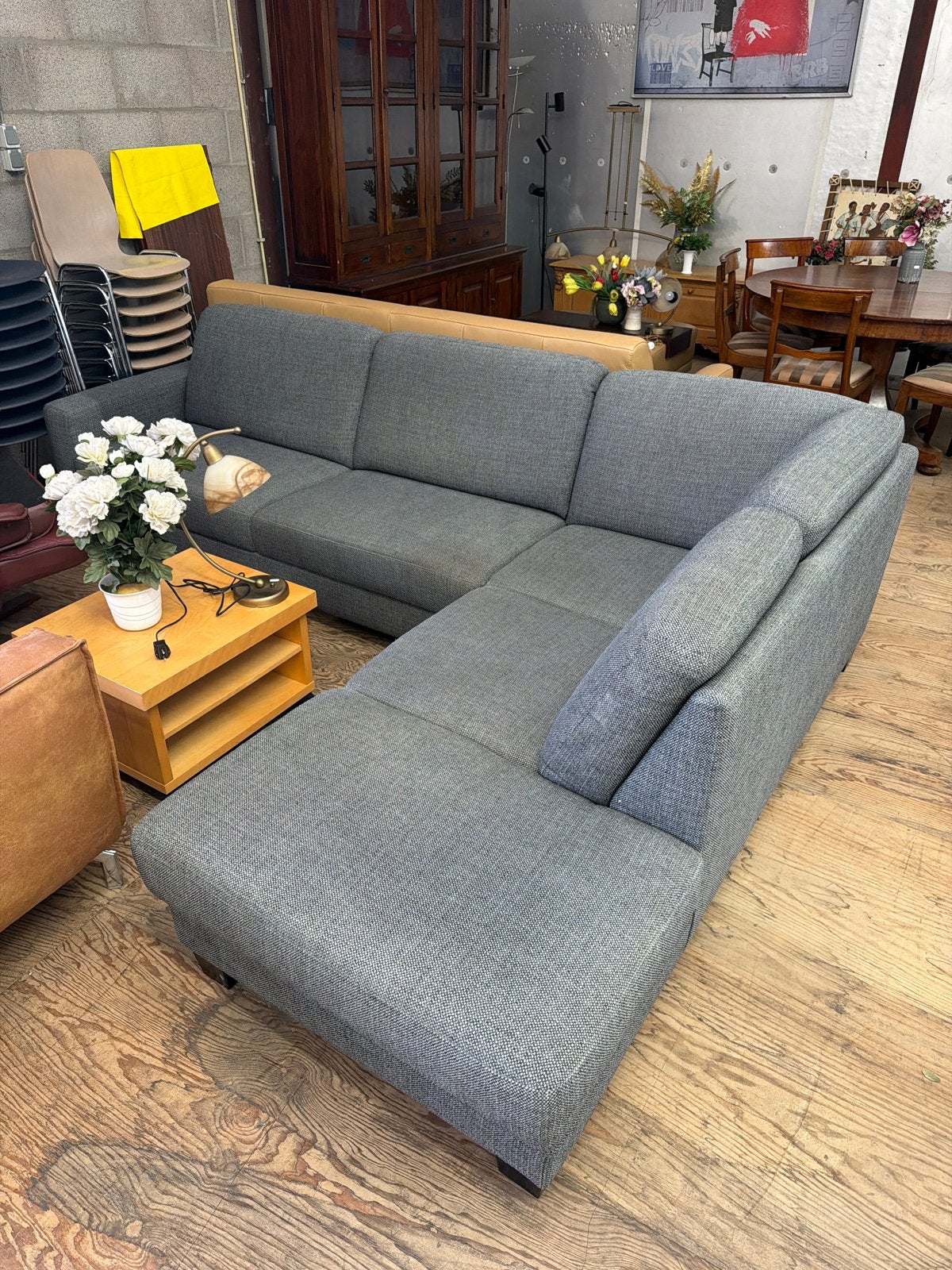 Mooie Grijze Stoffen Hoekbank - Comfortabel & Stijlvol, Huis en Inrichting, Ophalen, 250 tot 300 cm, O, 100 tot 125 cm