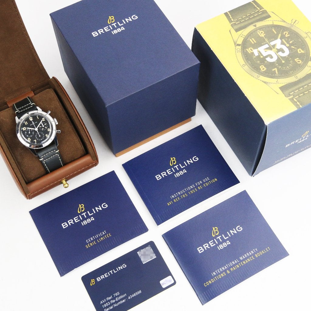 Breitling AVI 765 re-edition 1953 41 (Zeer goed/ 2022), Leer, Staal, Breitling, Polshorloge