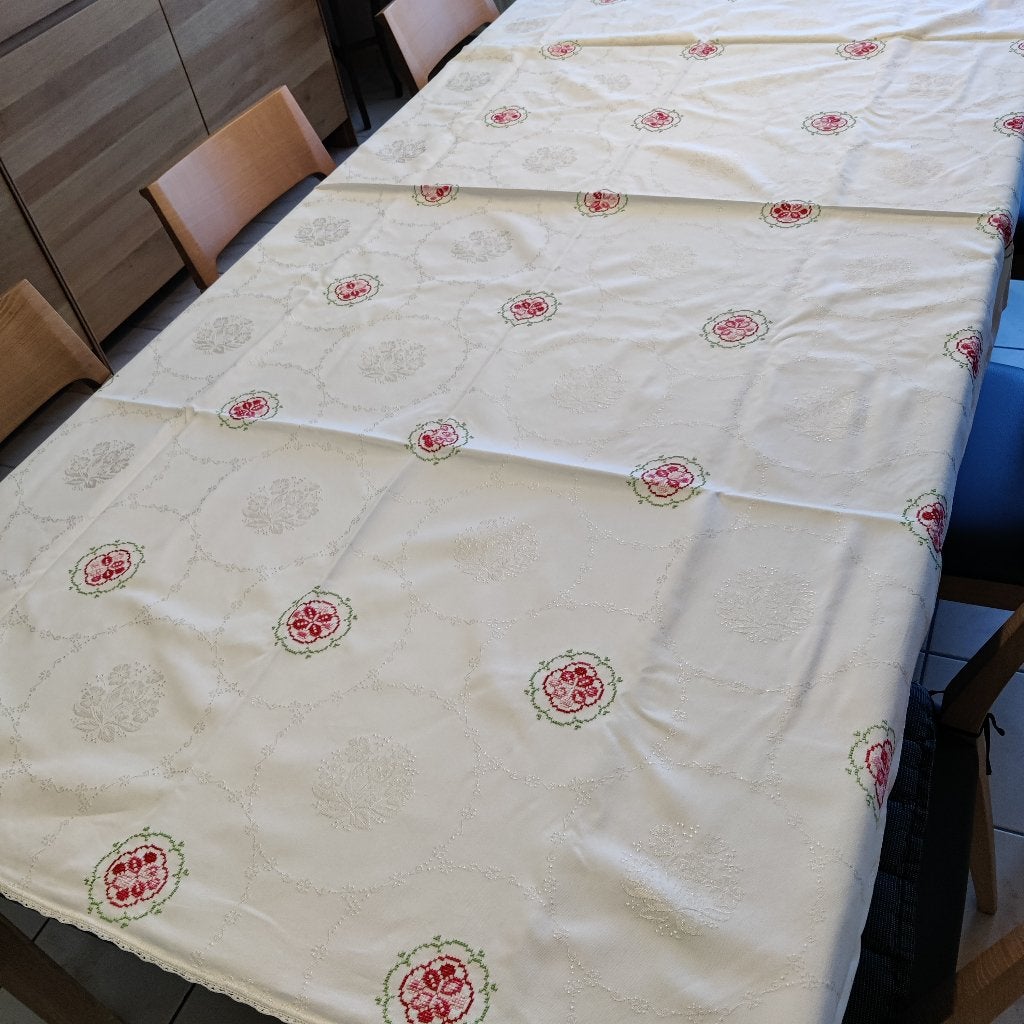 Damast tafelkleed, Huis en Inrichting, Tafelkleden, Ophalen, Overige materialen, 130 cm, Handgemaakt