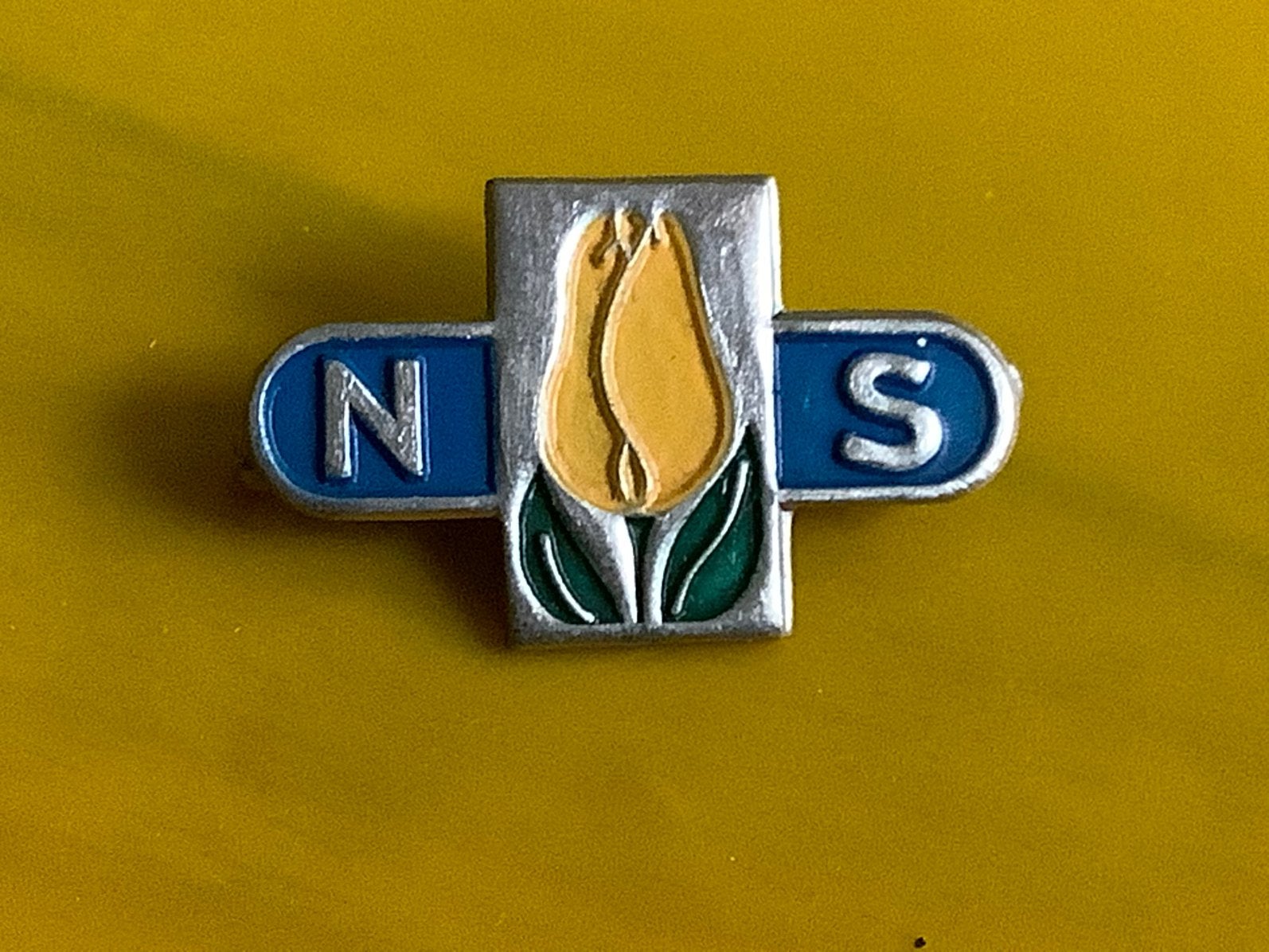 Oude broche NS Nederlandse Spoorwegen treinen tulp, Verzamelen, Ophalen of Verzenden, Gebruikt, Transport, Speldje of Pin