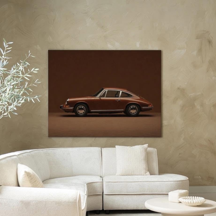 Wanddecoratie Porsche Brown, Ophalen, Industrieel, Geluiddempend, Textiel