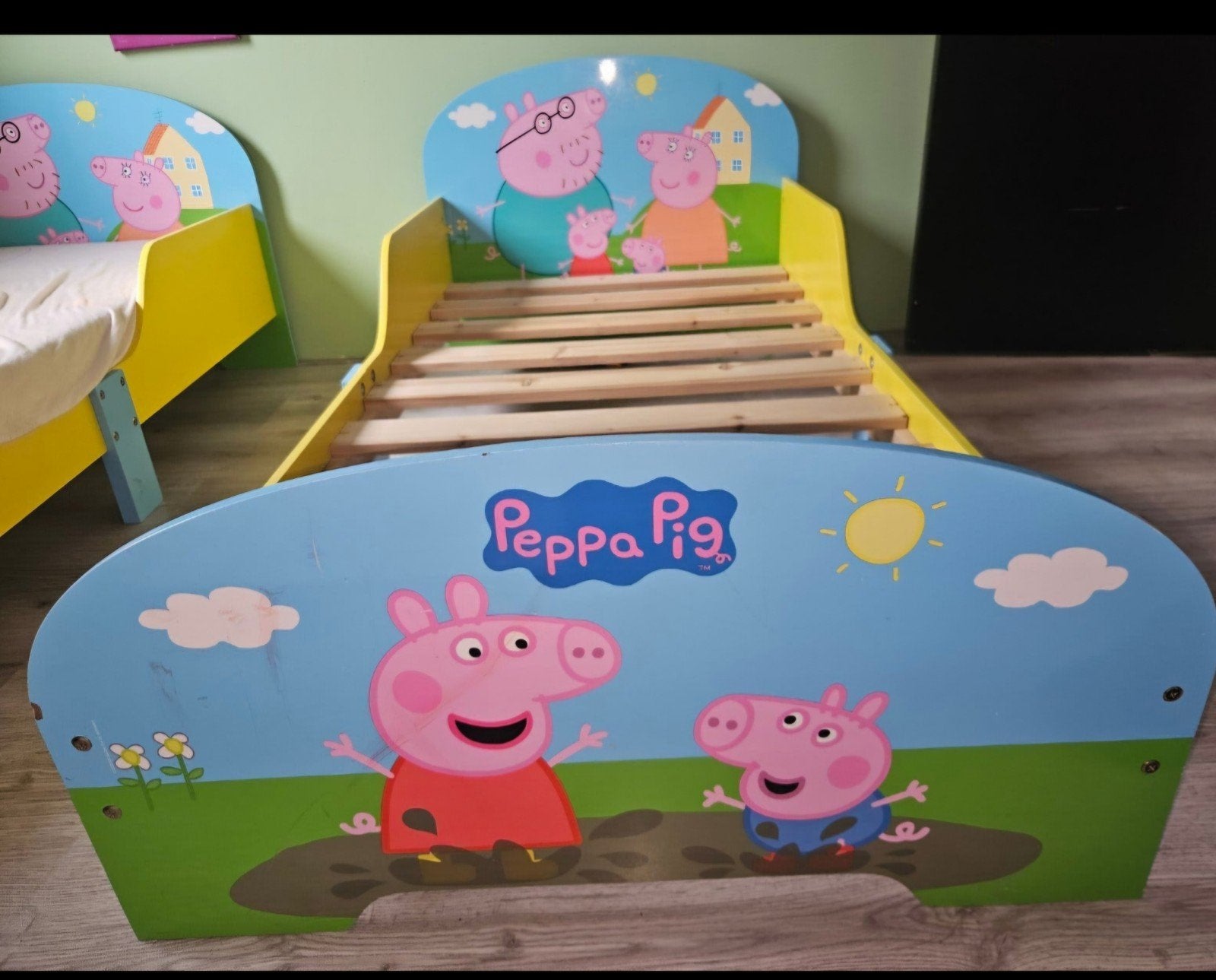Peppa Pig kinderbed met lattenbodem, Ophalen, Gebruikt, 70 tot 85 cm, 140 tot 160 cm