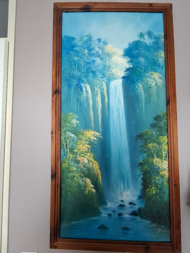Duo set schilderijen op linnen doek in houten latwerk frame, Ophalen, 50 – 75, Oorspronkelijke maker, Zo goed als nieuw