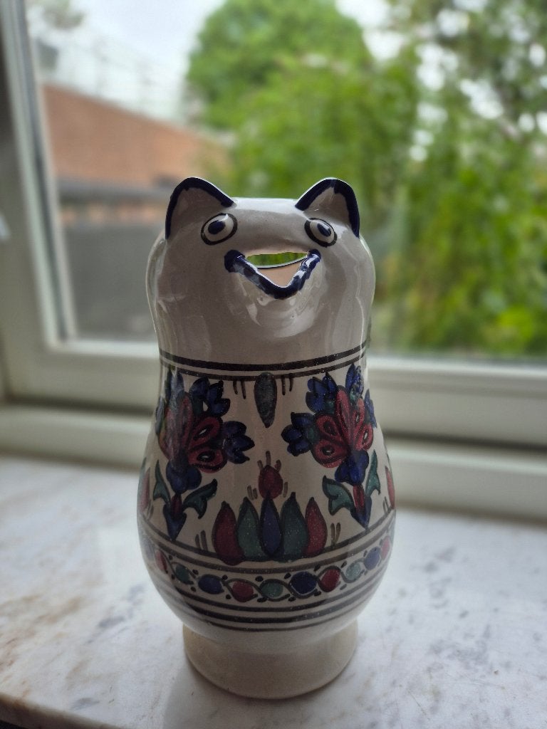 Grote vintage handbeschilderde Tunesische schenkkan, Antiek en Kunst, Meerkleurig, Vaas, Ophalen of Verzenden, Handgemaakt