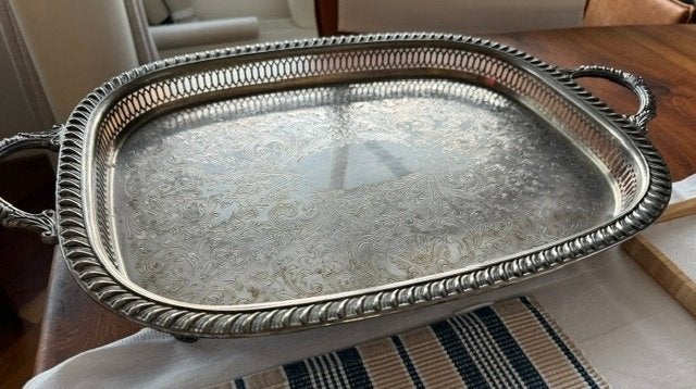 Verzilverd dienblad (silverplate / butler tray) Dienblad 33b, Gebruikt, Met handvatten, Ophalen of Verzenden, Metaal