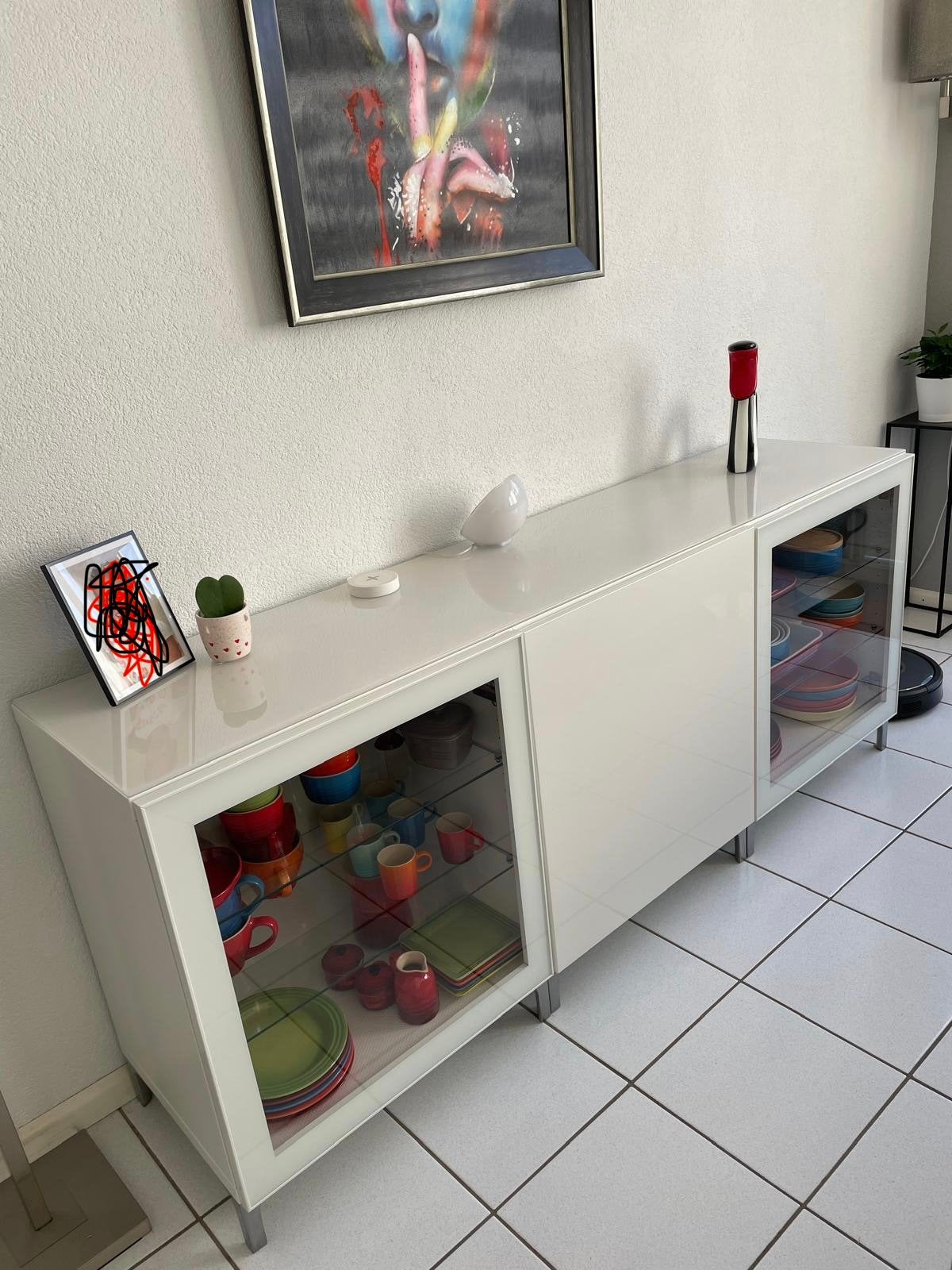 Te koop witte hoogglans Ikea kast/dressoir, Ophalen, Gebruikt, 150 tot 200 cm, Minder dan 100 cm