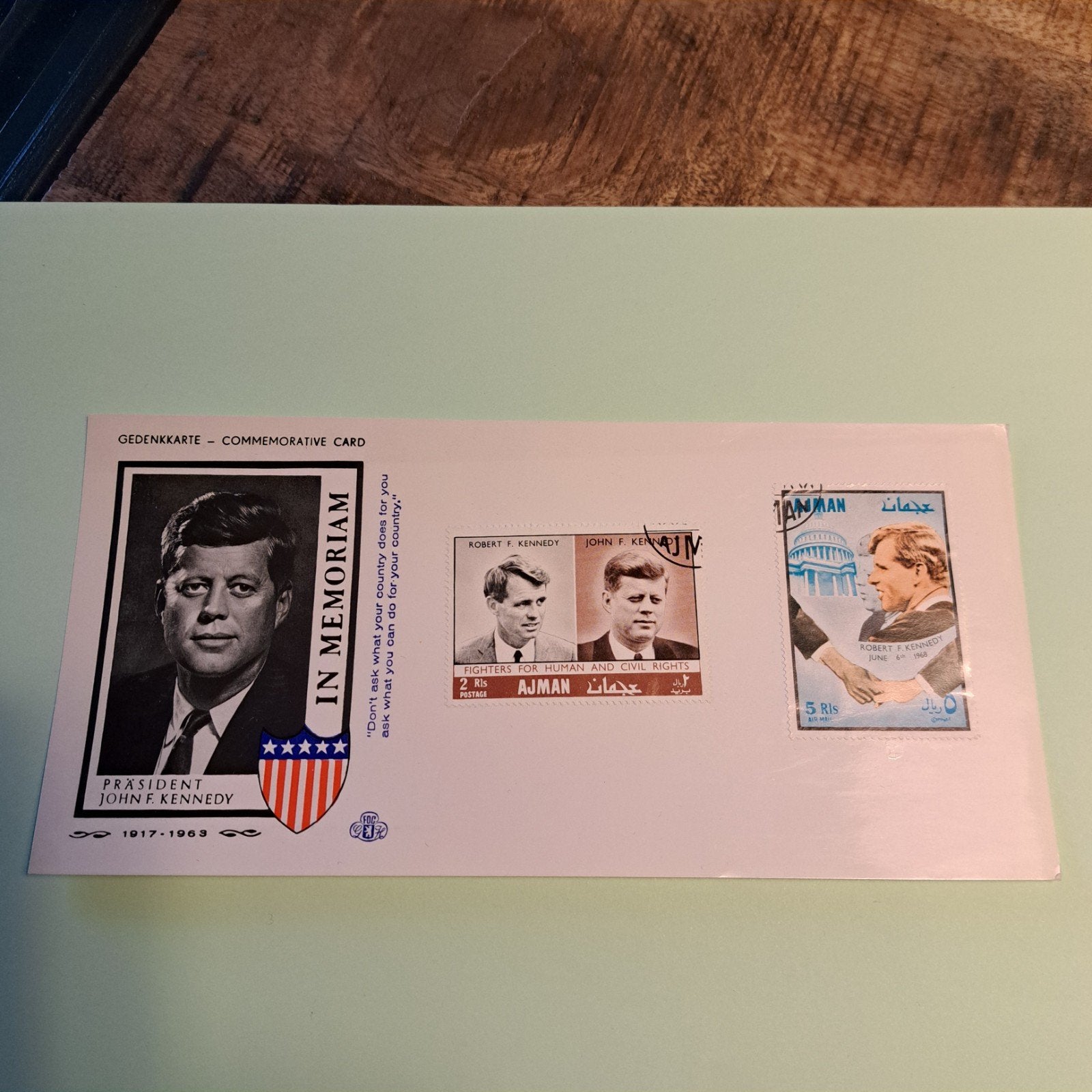 Gedenkkaart John F. Kennedy met postzegels, Ophalen of Verzenden, Gestempeld, Noord-Amerika