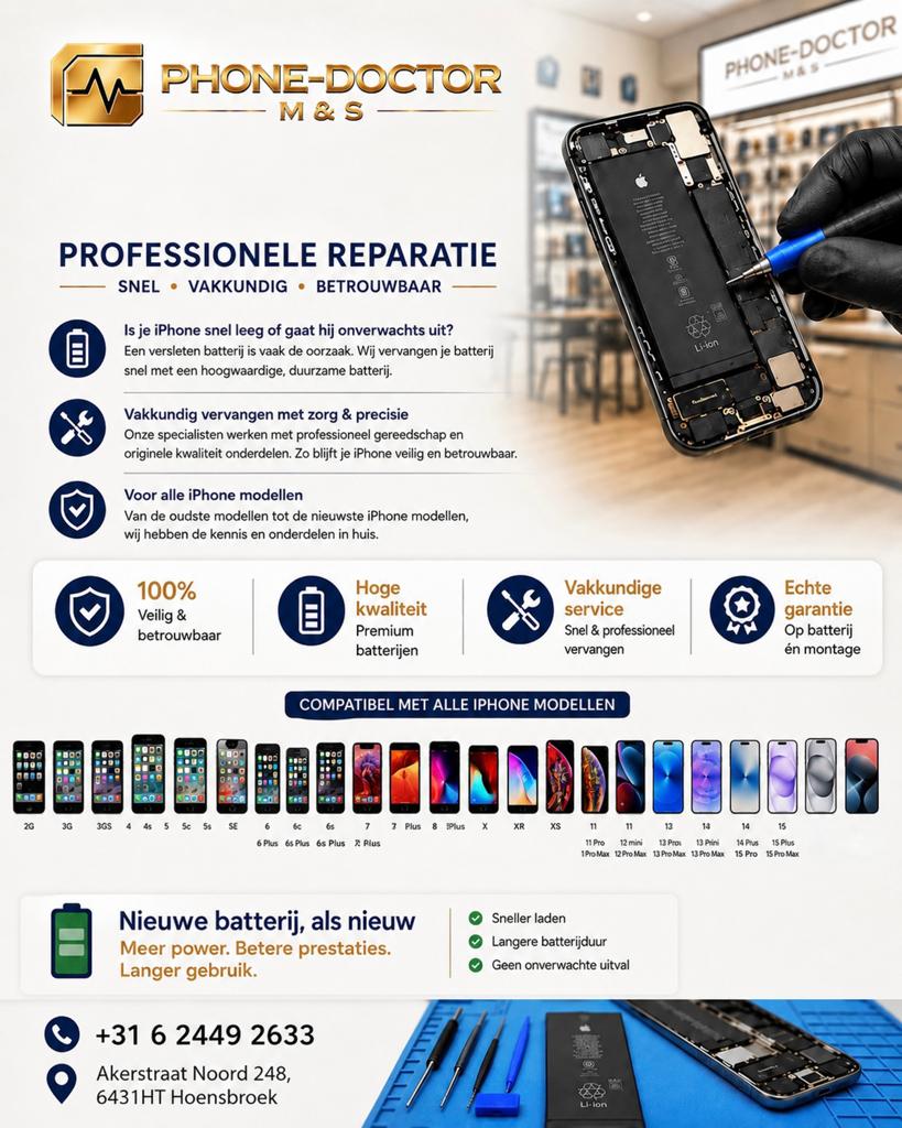 iPhone batterij snel leeg of valt je toestel onverwacht uit?, Ophalen of Verzenden, Zo goed als nieuw, 6431ht, Phone Doctor M&S