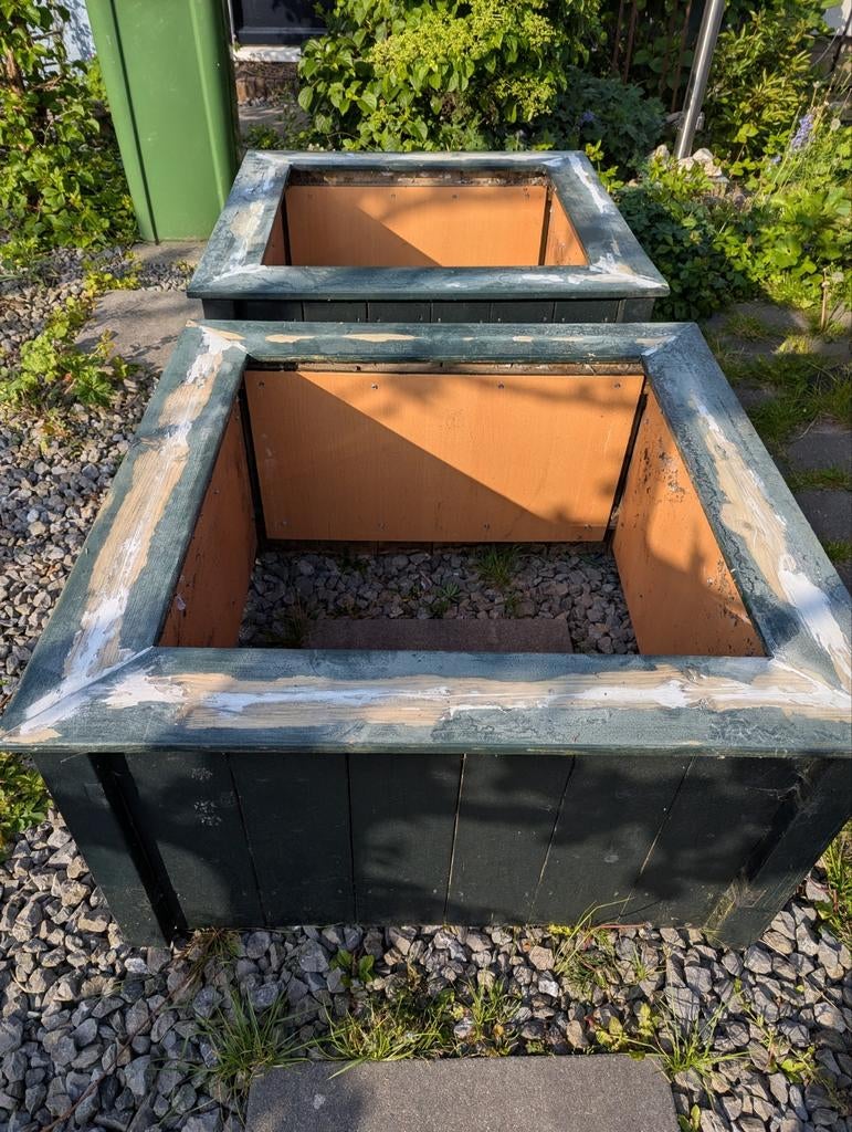 GRATIS! 2 houten plantenbakken, Tuin en Terras, Bloembakken en Plantenbakken, Ophalen, Gebruikt, 100 cm of meer, Vierkant