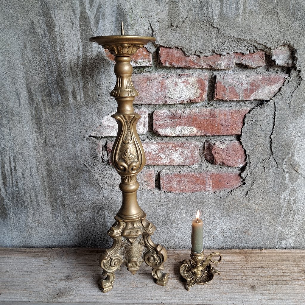 Oude brocante koperen kandelaar kerkkandelaar blaker *Etage3, Gebruikt, ., Ophalen of Verzenden, .