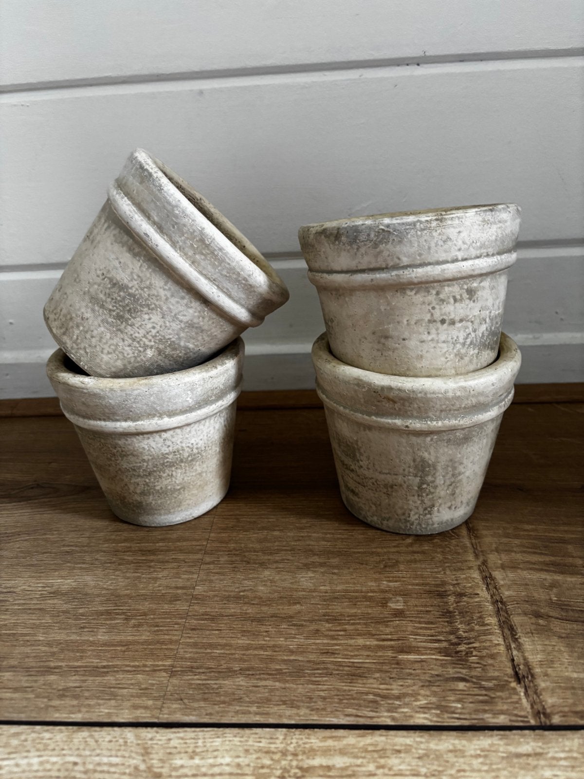 6 stuks bloempotjes voor binnen 10 cm. hoog, Ophalen, Gebruikt, Binnen, Overige vormen