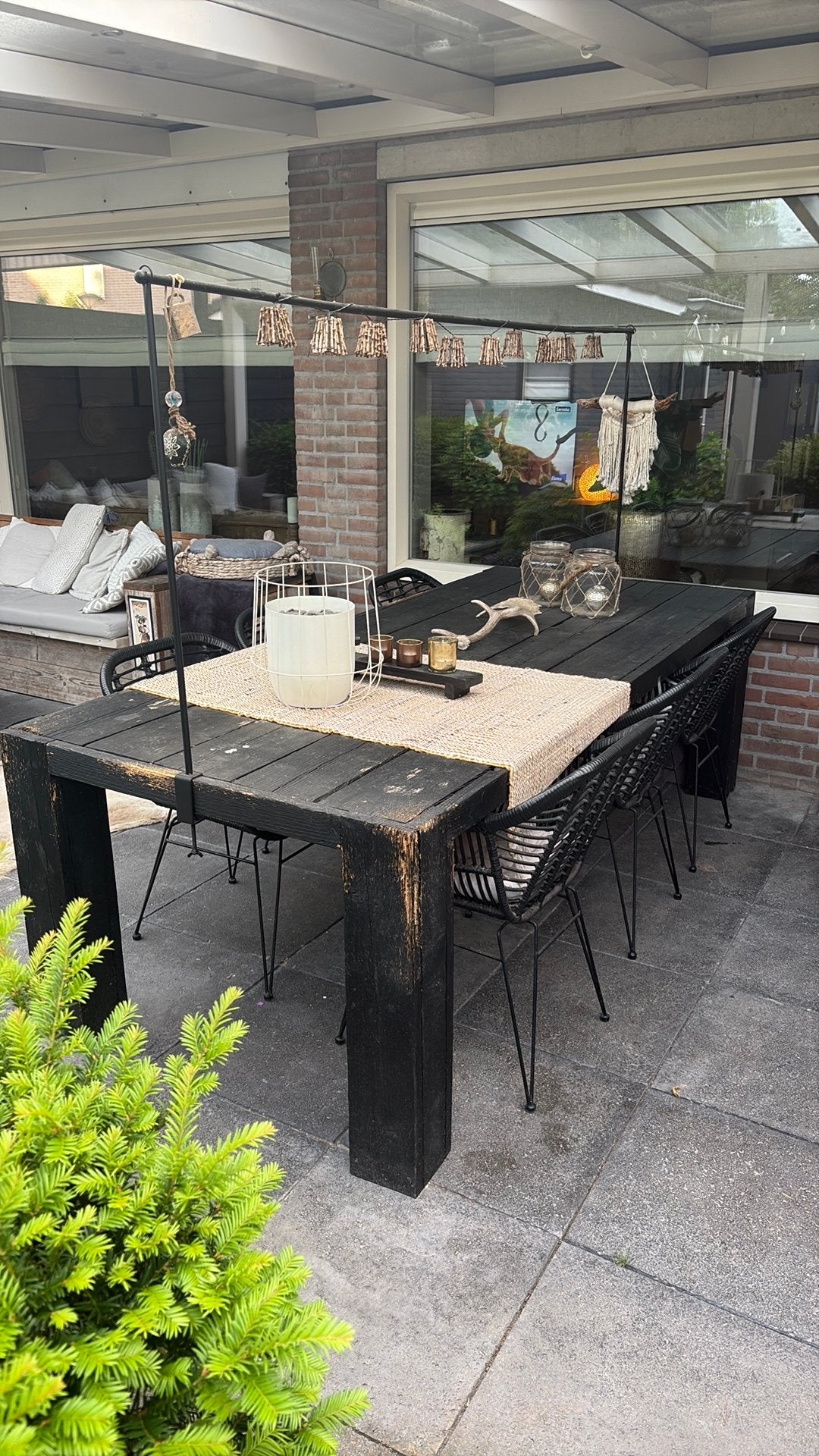 Tuintafel met 6 stoelen, Ophalen, Gebruikt, 6 zitplaatsen, Steigerhout