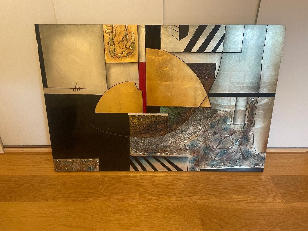 Modern kunstwerk op hout 120 x 80 cm., Ophalen, Abstract, Hout, Op houten frame