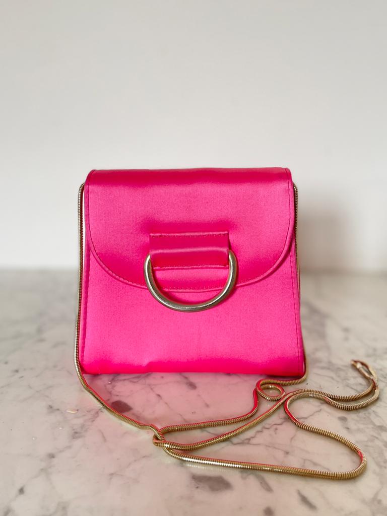 Minimalistisch satijnen tasje | Roze | Tiny bag | np €380, Ophalen of Verzenden, Zo goed als nieuw, Roze, Schoudertasje