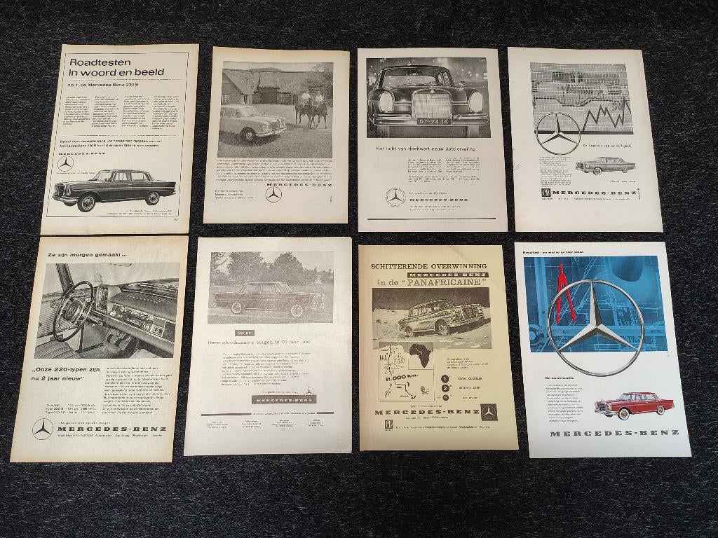 8x Reclame (A4) Mercedes 220/ W111 (1962-1966), Verzenden, Gebruikt, Auto's