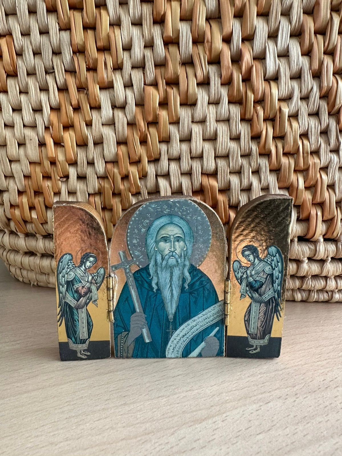 Kleine drieluik van hout van orthodox-christelijke religie, Ophalen of Verzenden