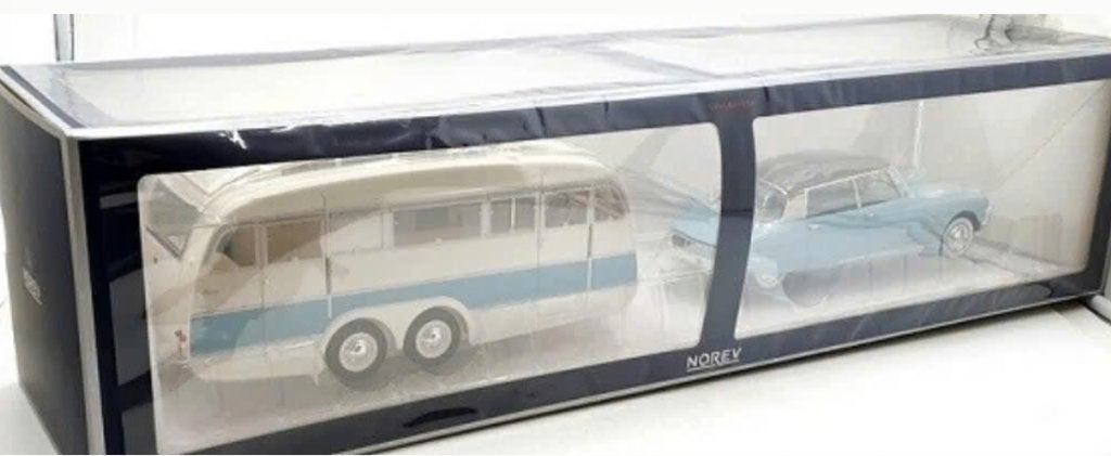 Citroen DS 19 1959 blauw & Caravan Henon 1/18 NOREV 181760, Verzenden, Nieuw, Auto, Norev