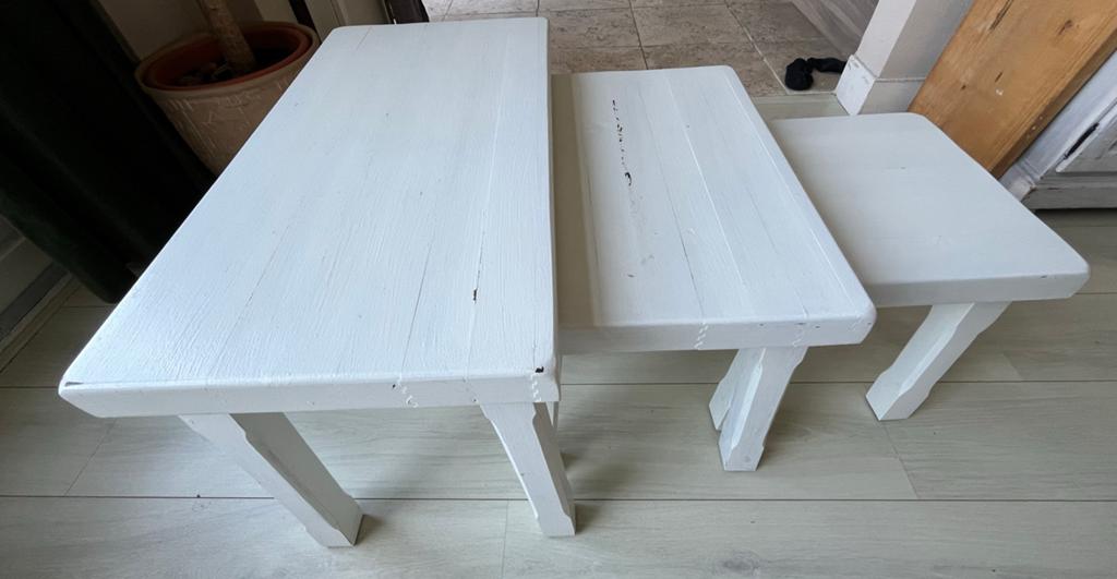 Set van 3 witte bijzettafels, Minder dan 45 cm, Zo goed als nieuw, Modern, Rechthoekig