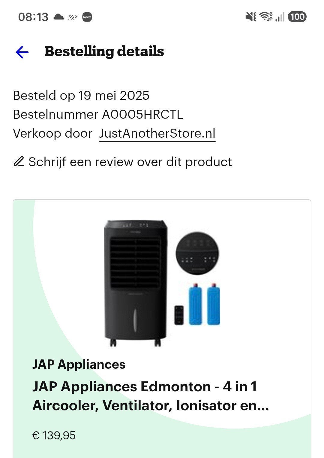 JAP Appliances Edmonton 4-in-1 Aircooler - ZGAN, Ophalen, Koelen en Ontvochtigen, Minder dan 60 m³, 3 snelheden of meer