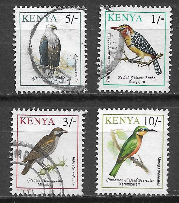 Kenia 1993 Vogel visarend bijeneter baardvogel honingspeurde, Verzenden, Overige landen, Gestempeld