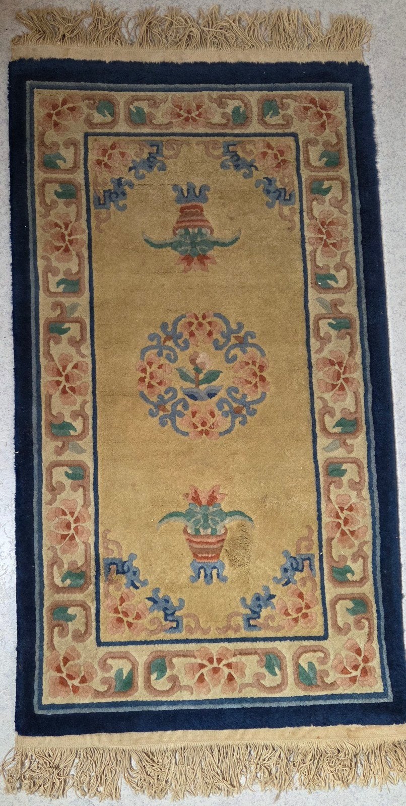 Vintage Oosters Tapijt - Handgeknoopt Wollen Kleed, Huis en Inrichting, Ophalen, Oosters, Vintage, Gebruikt, Blauw