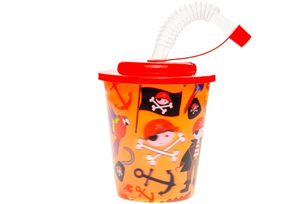 PARTIJ 3D BEKER MET RIETJE EN DEKSEL PIRAAT 250ML, ., Nieuw, Ophalen of Verzenden, .