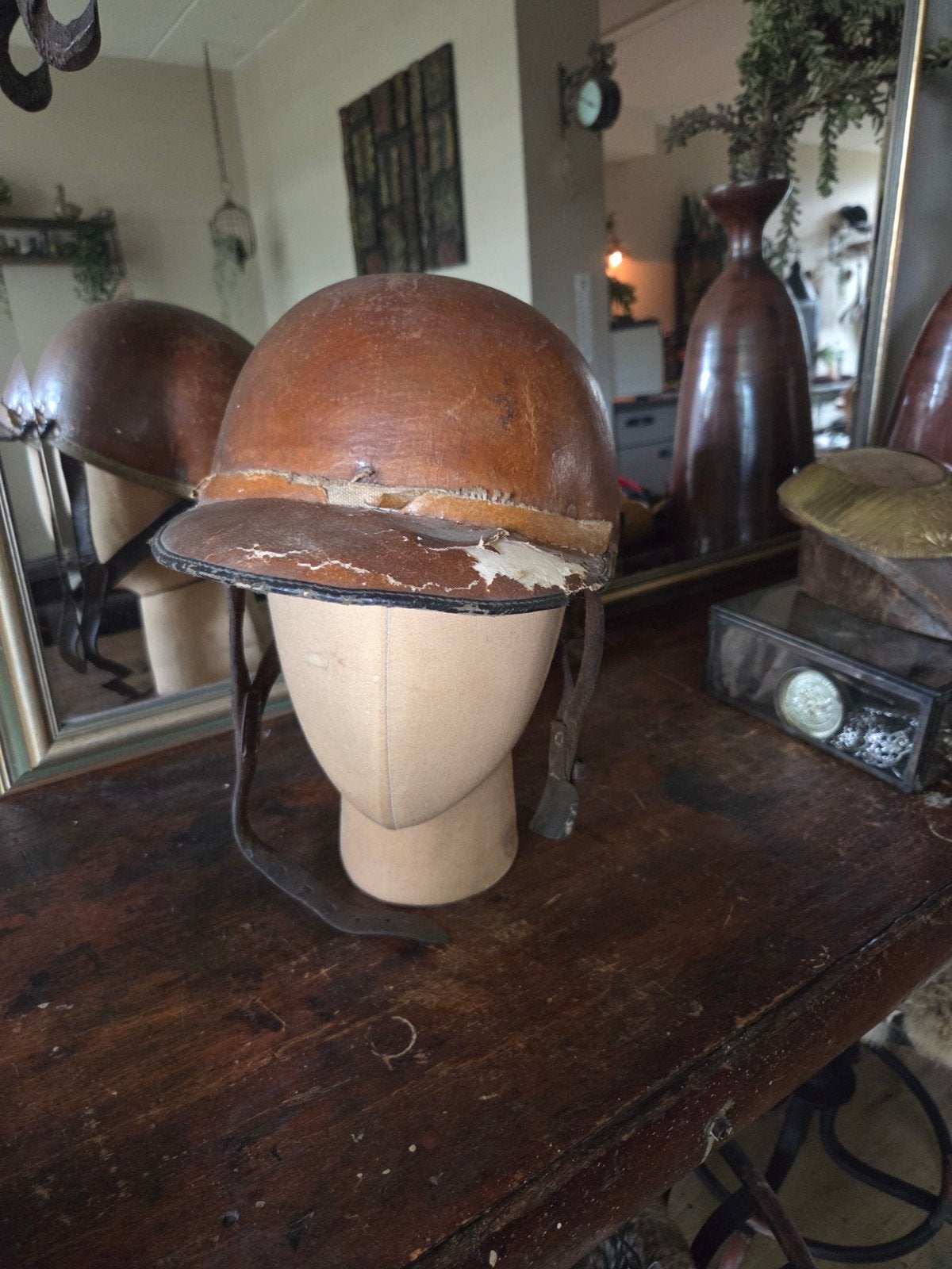 Antieke Franse motorhelm / luchtvaarthelm., Ophalen of Verzenden