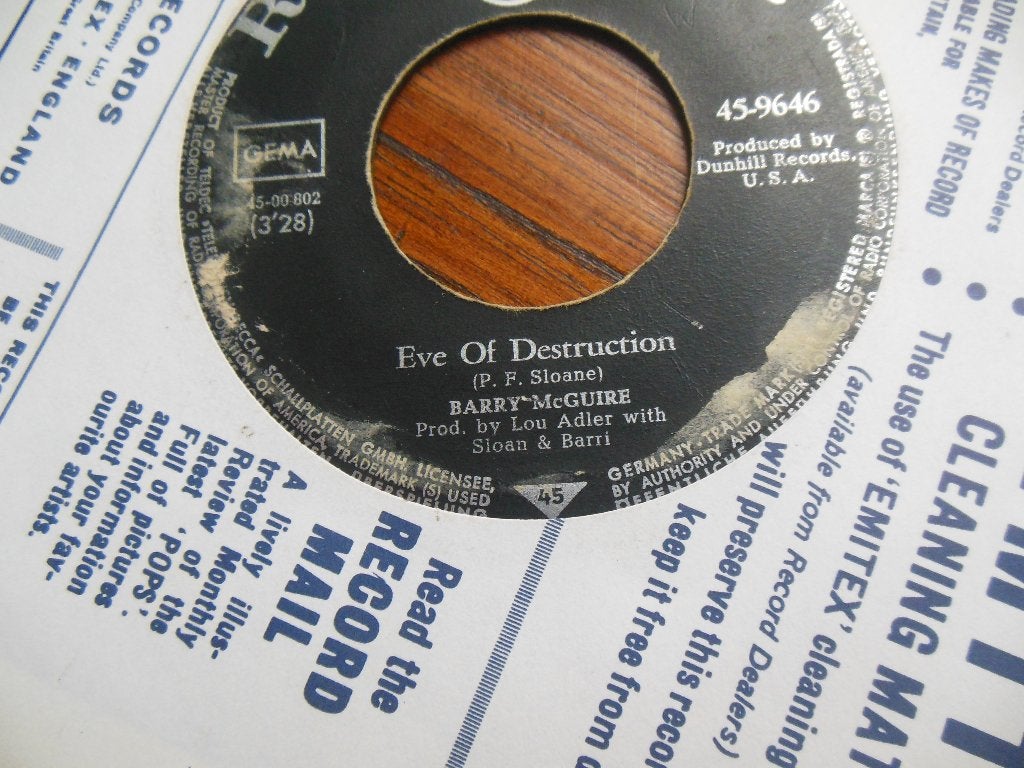 single barry mcguire eve of destruction 45rpm jukebox vinyl, Ophalen of Verzenden, Gebruikt, Pop, Single