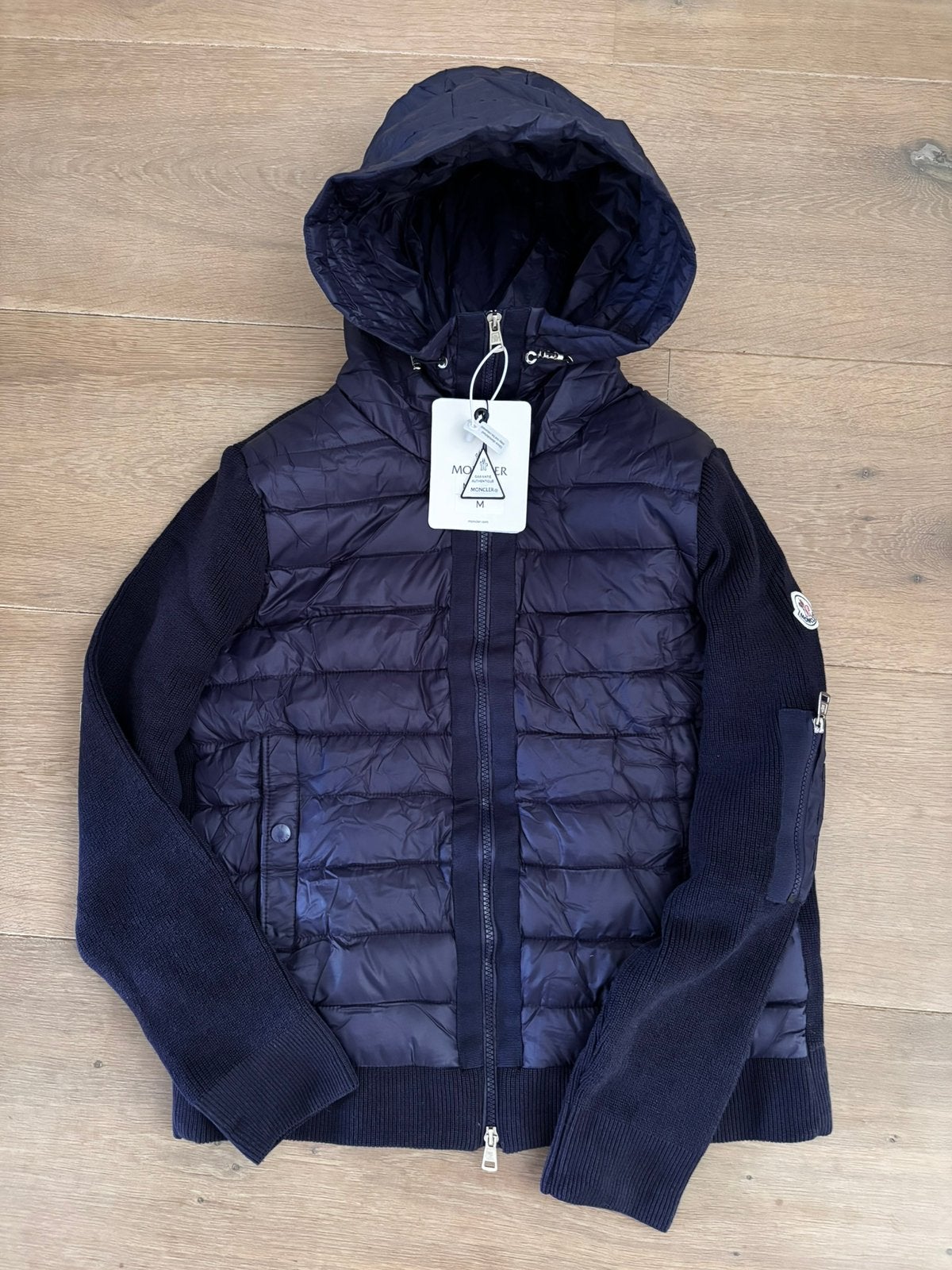 Moncler Padded Zip-Up Cardigan Donkerblauw - Maat M NFC-tag!, Ophalen of Verzenden, Zo goed als nieuw, Maat 48/50 (M), Blauw