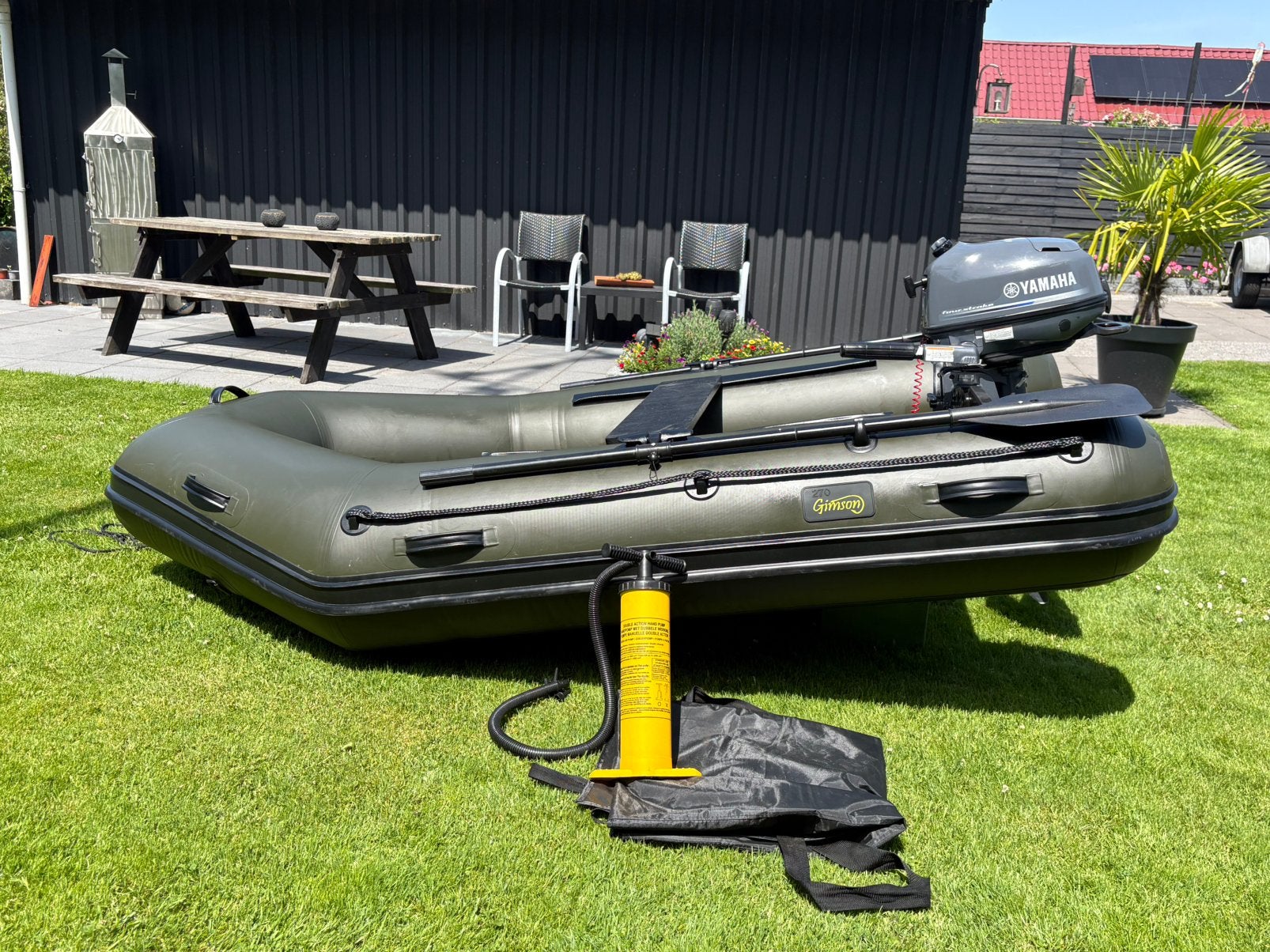 Gimson 270 + Yamaha 4PK 4-Stroke (Nieuwstaat), Watersport en Boten, Rubberboten, Ophalen, Gebruikt, Mercury, Overige materialen