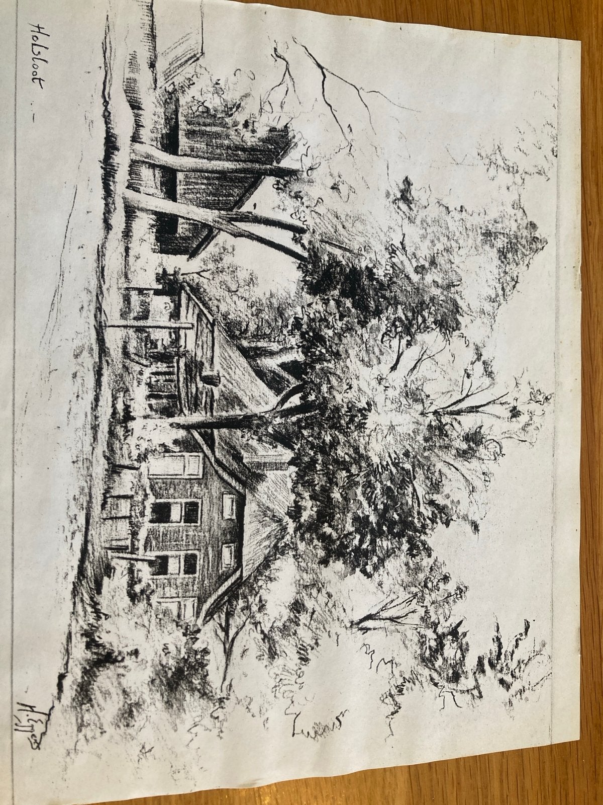 Vintage Holsloot h eggens Tekening - Landschap met Boerderij, Ophalen