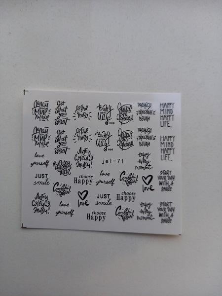 Velletje nagel water decals stickers jel-71 teksten zwart, Verzenden, Zwart, Nieuw, Handen en Nagels