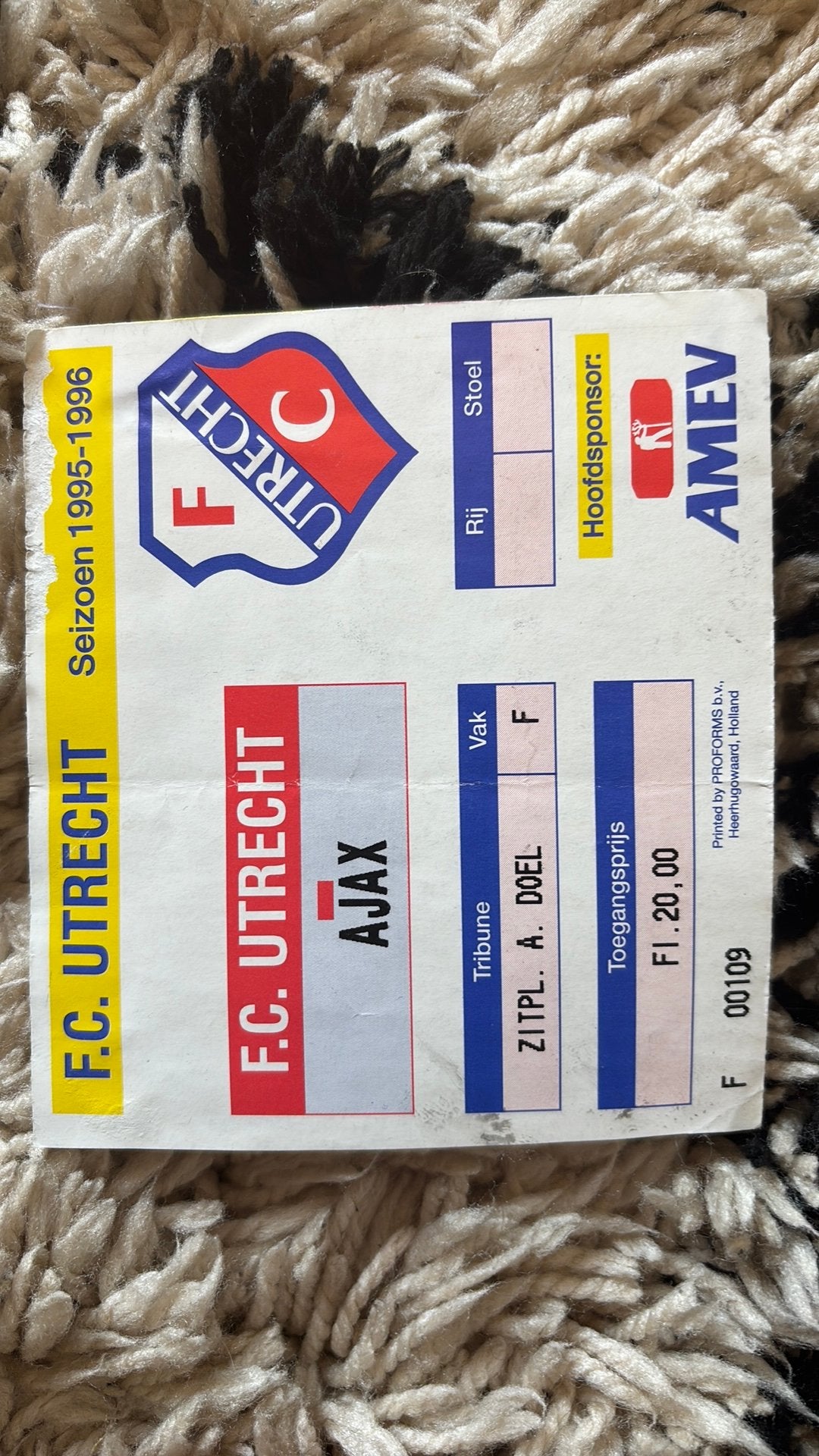 Oud stadiontticket kaartje, Verzenden, Zo goed als nieuw