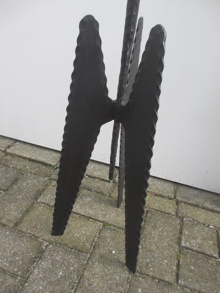 Vintage brutalist vloer kandelaar cast iron mid century '60, Gebruikt, 65 cm, Zwart, Ophalen of Verzenden