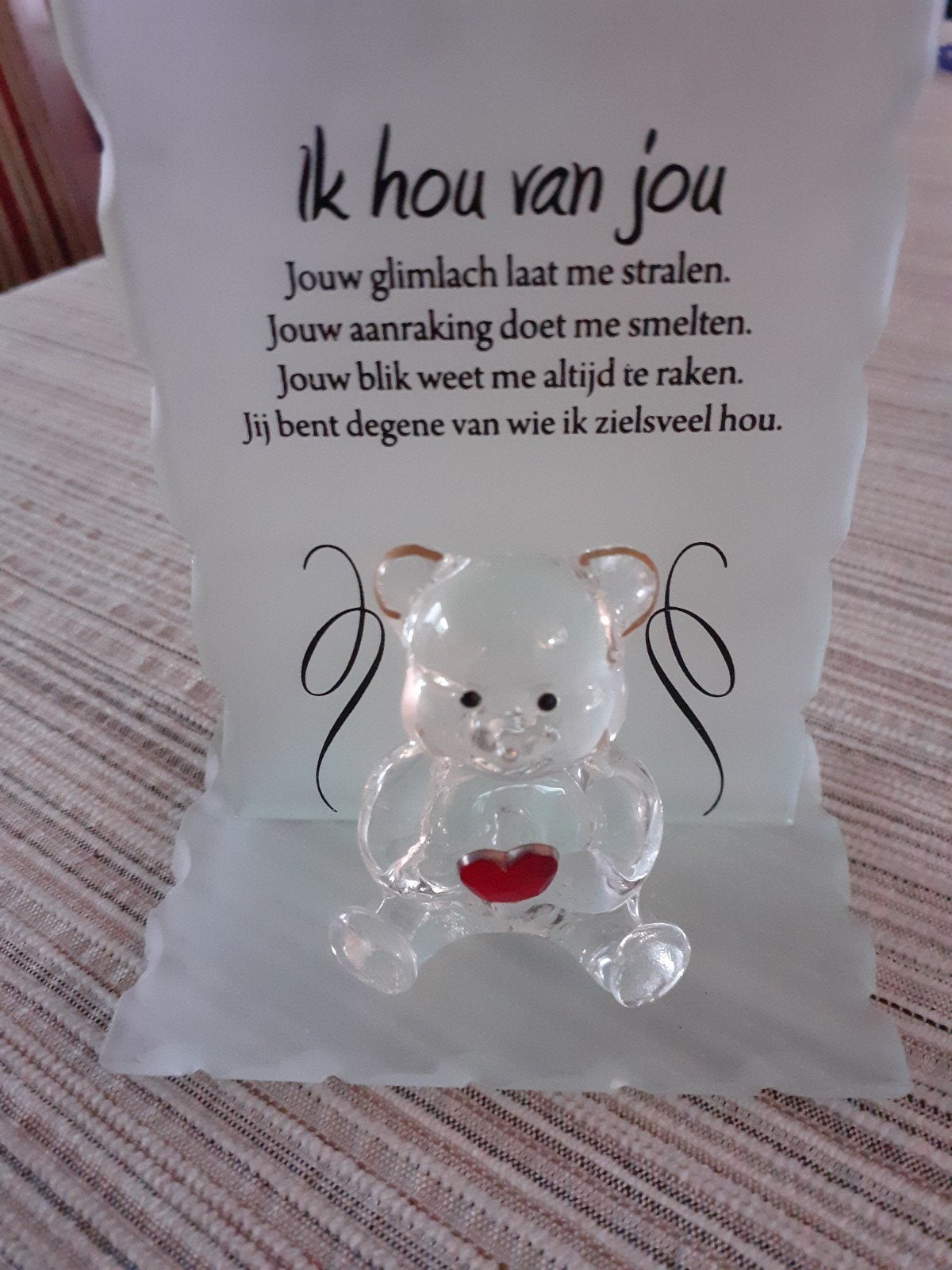 Mooi kristal figuurtje met opschrift, Verzamelen, Swarovski, Ophalen of Verzenden, Zo goed als nieuw, Figuurtje