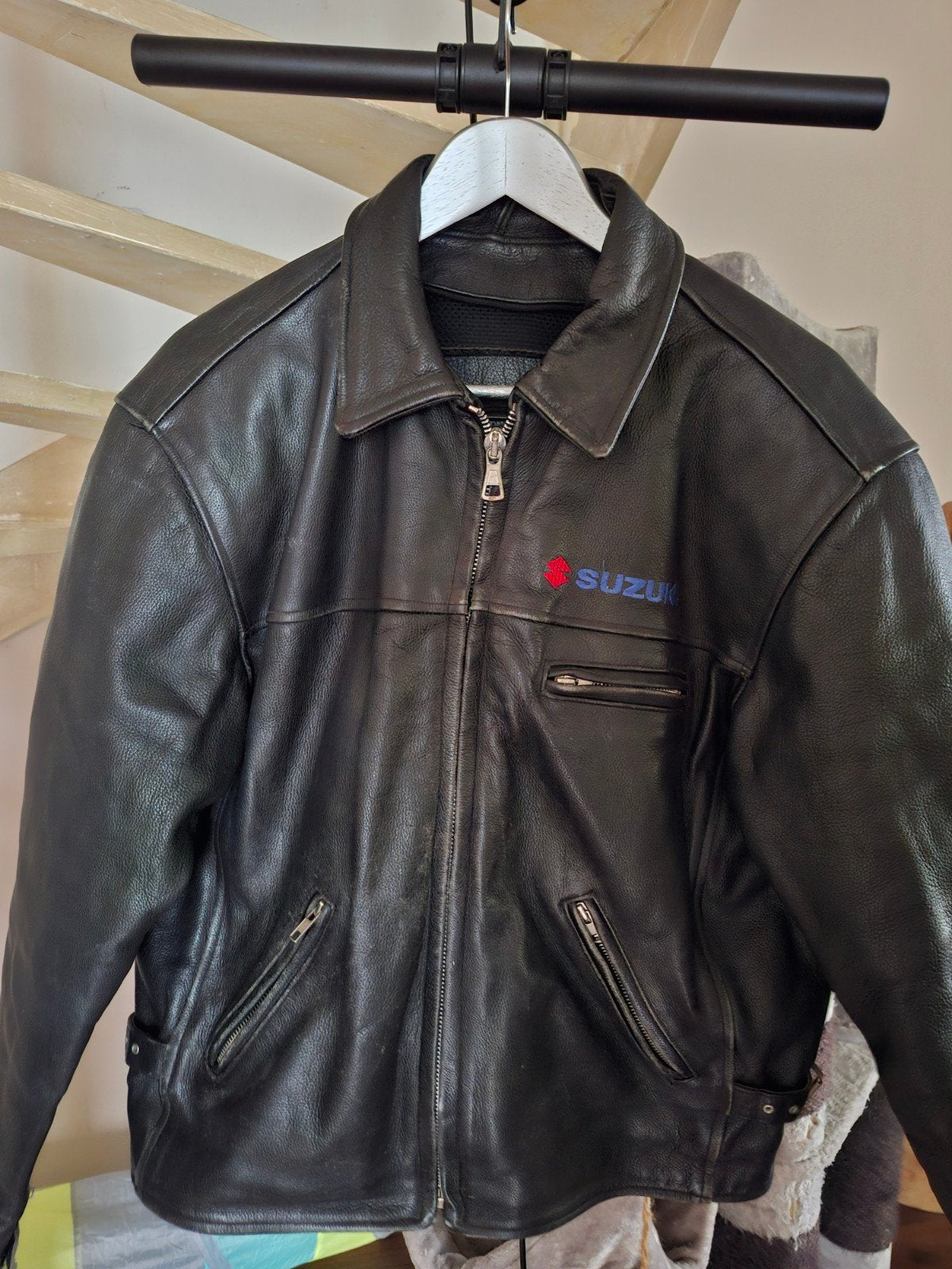 Vintage jaren '90 Helston's Suzuki Leren Motorjas, Ophalen of Verzenden, Tweedehands, Jas | leer, Suzuki