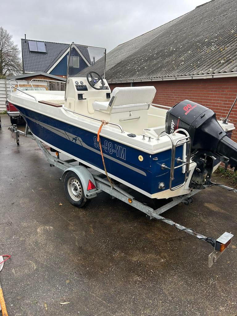 Consoleboot speedboot 90 pk mecury en trailer visboot, Watersport en Boten, Vis- en Consoleboten, Gebruikt, Ophalen, 70 pk of meer