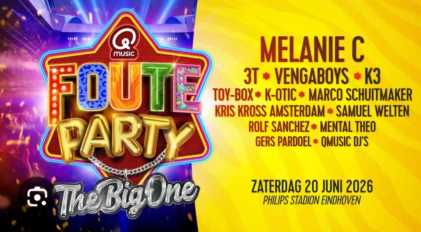 1 veldkaart ingang 36 Qmusic foute party the big one, Tickets en Kaartjes, Evenementen en Festivals, Eén persoon