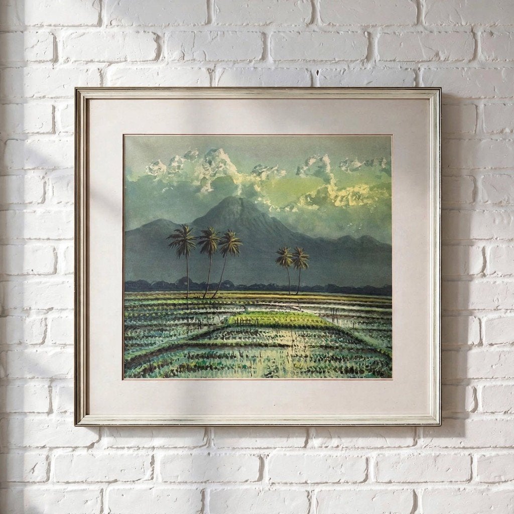 Mooi Indie Print in Lijst - Tropisch Landschap Sawah Bali, Minder dan 50 cm, Gebruikt, Ophalen of Verzenden, Print