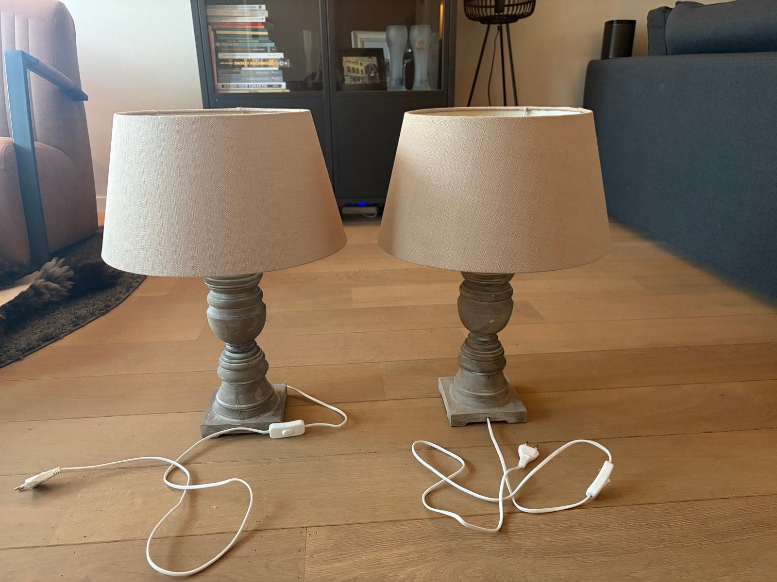 Set van 2 Zara Home tafellampen, landelijke stijl, Gebruikt, Overige merken, E27 (groot), Met kap