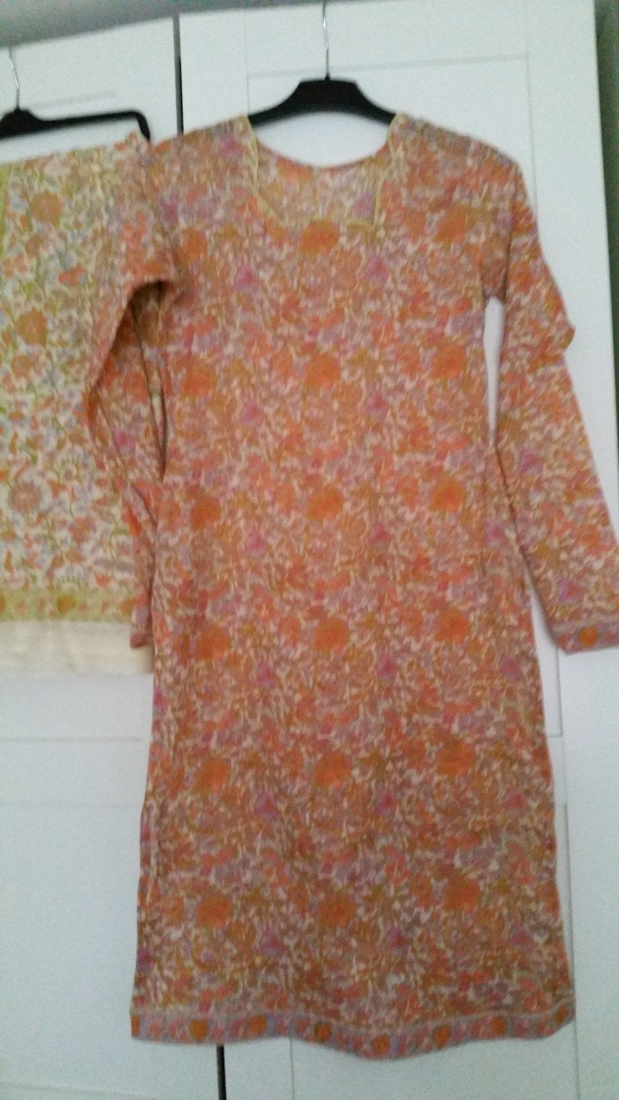 Nieuwe Indiase jurk/tuniek met bloemenprint, maat S, Nieuw, Oranje, Ophalen of Verzenden, Onbekend