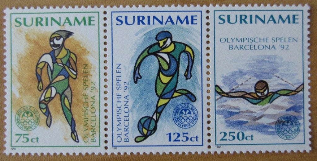 Rep-Suriname 736 strook uit blok sport., Verzenden, Postfris