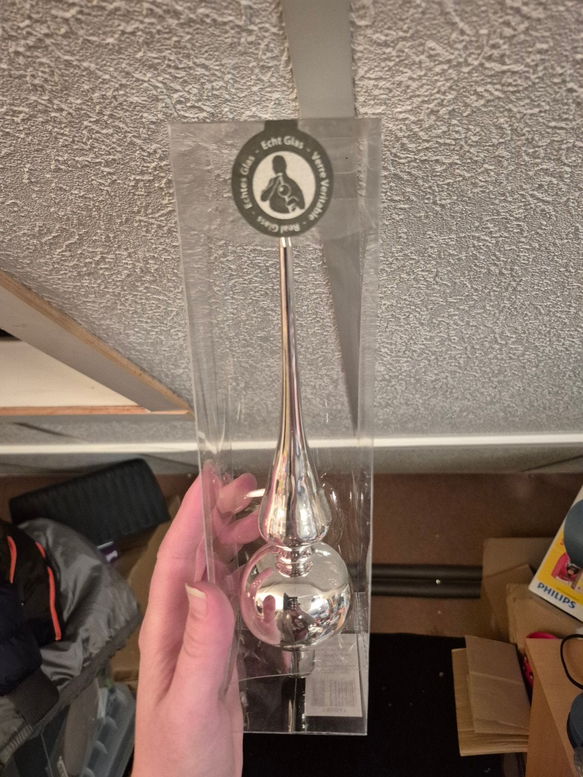 Zilver kleurige glazen piek kerstboom tree topper echt glas, Ophalen of Verzenden