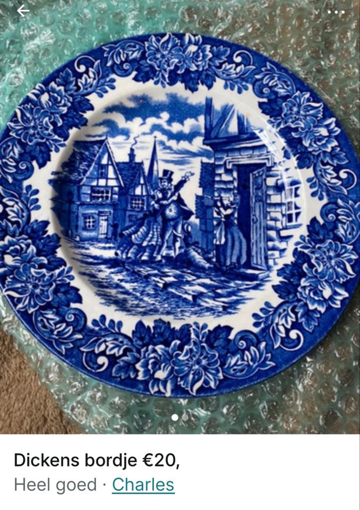 Antiek Dickens Serie Bord - Blauw en Wit Decor, Ophalen of Verzenden