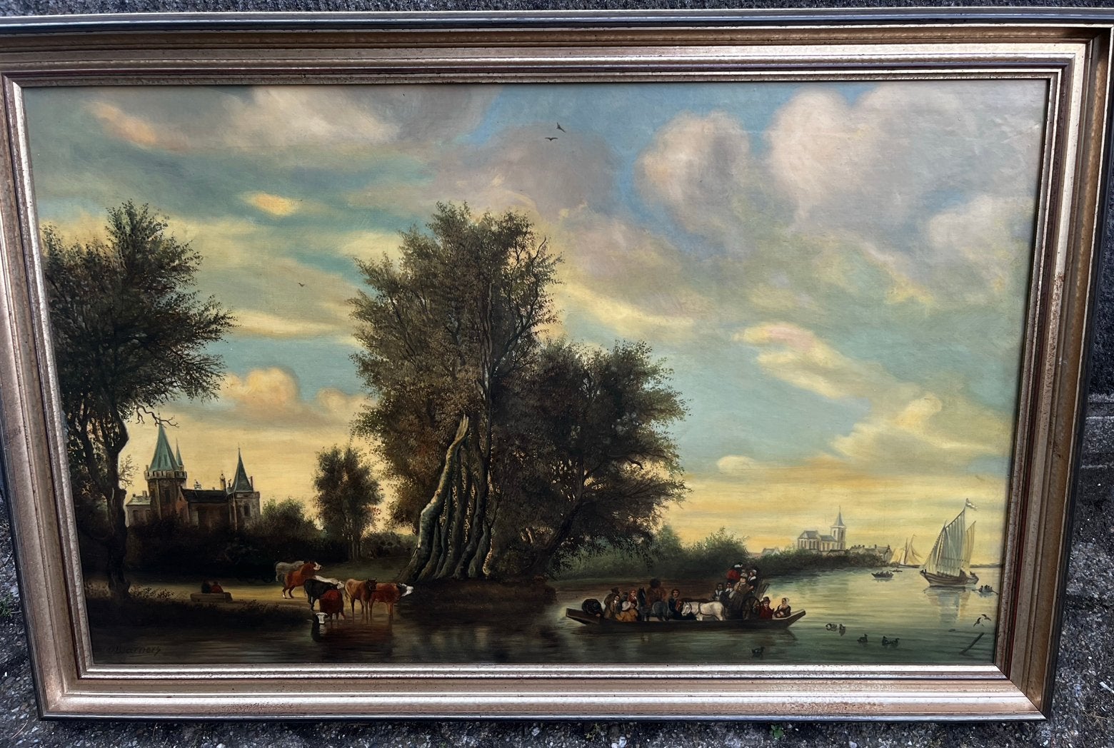 repro schilderij oud hollands landschap Ruysdael 50x80cm, Antiek en Kunst, Ophalen