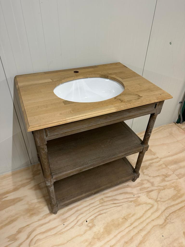 Eiken wastafelmeubel met waskom - 80x57x87 cm, Ophalen, Nieuw, 50 tot 100 cm, Minder dan 100 cm