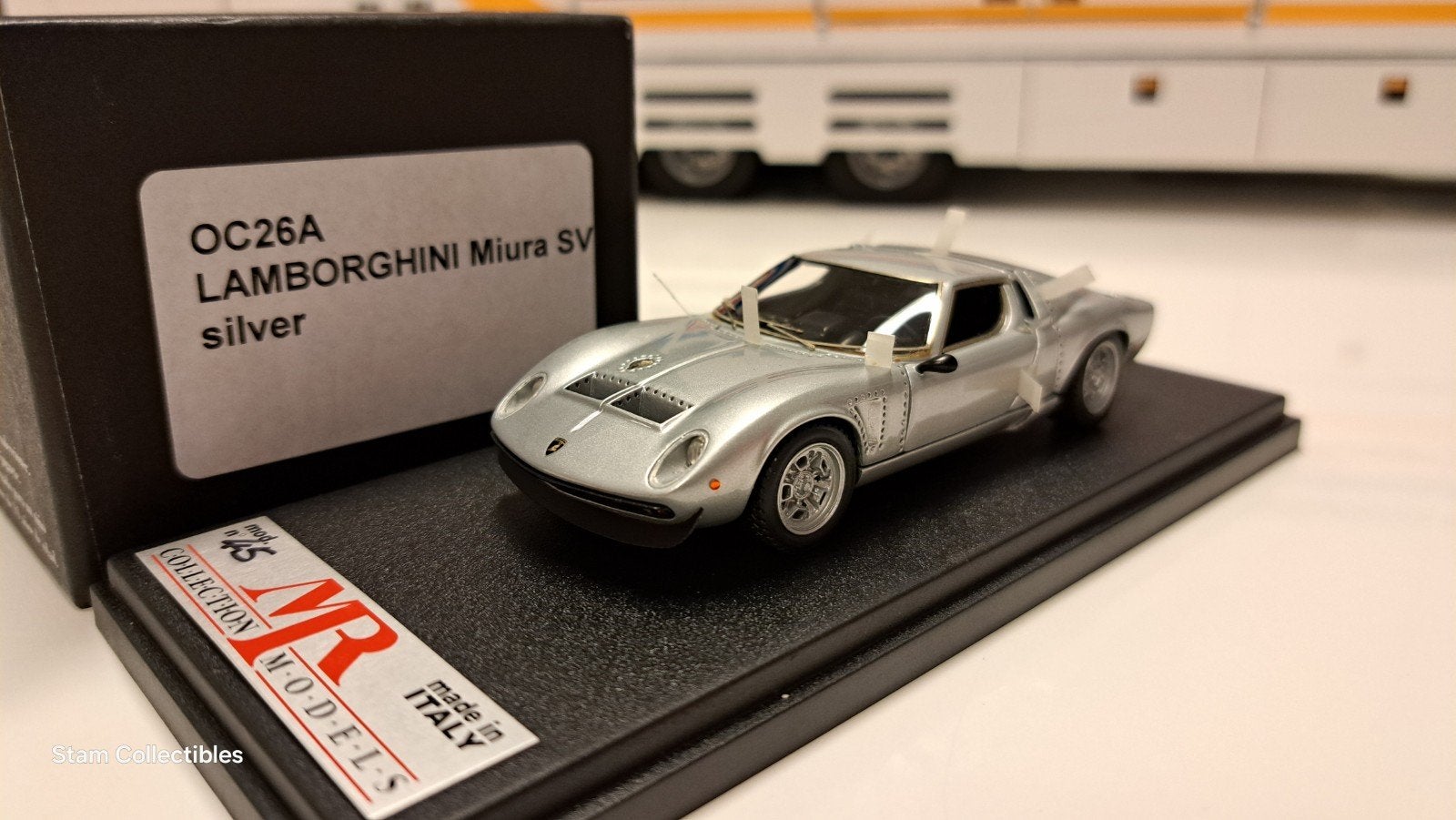 MR Collection Lamborghini OV26A Lamborghini Miura SV Silver, Overige merken, Auto, Ophalen of Verzenden, Zo goed als nieuw