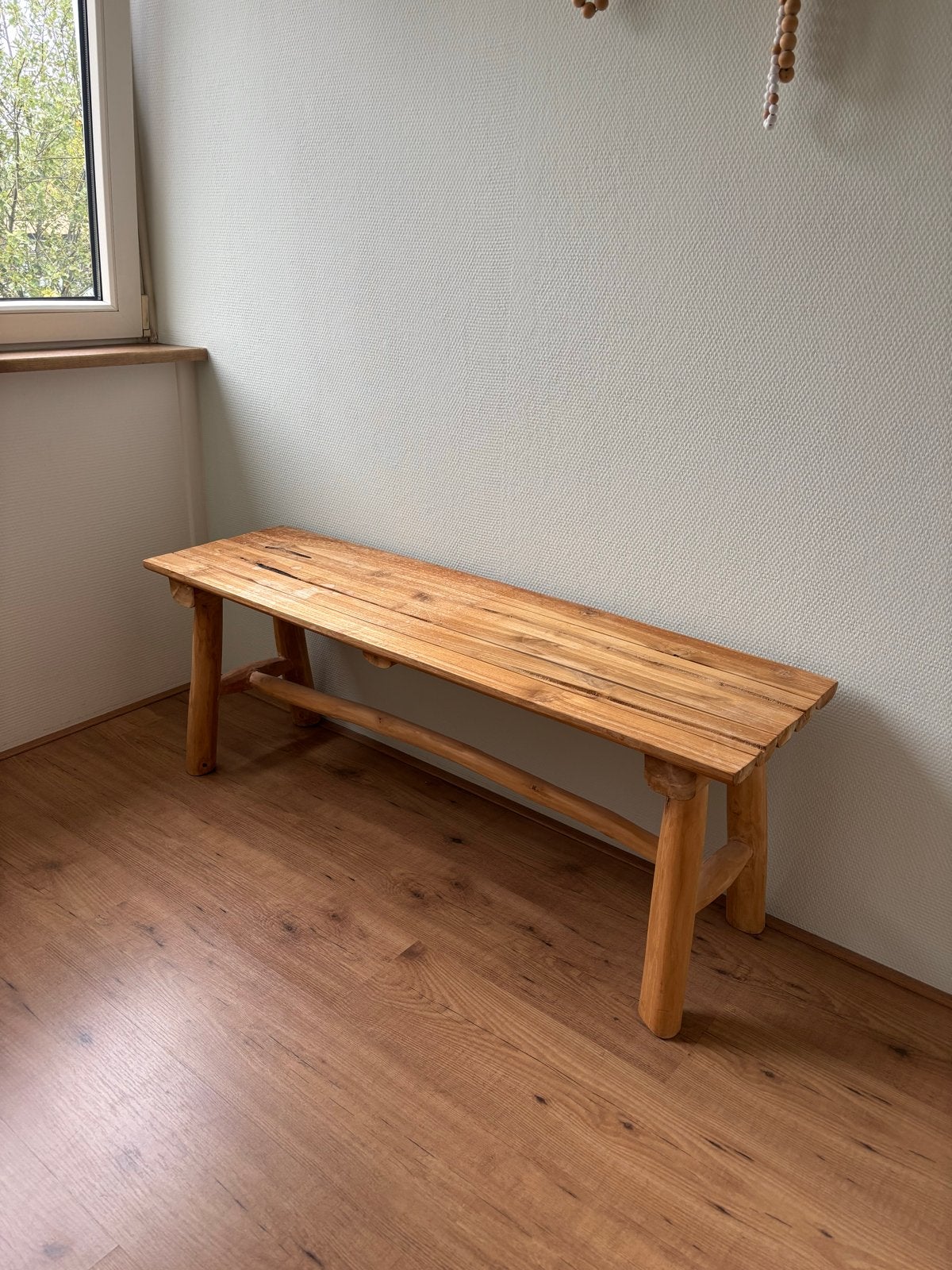 Massief houten bankje - Teak, Huis en Inrichting, Stoelen, Ophalen, Gebruikt, Bruin, Eén