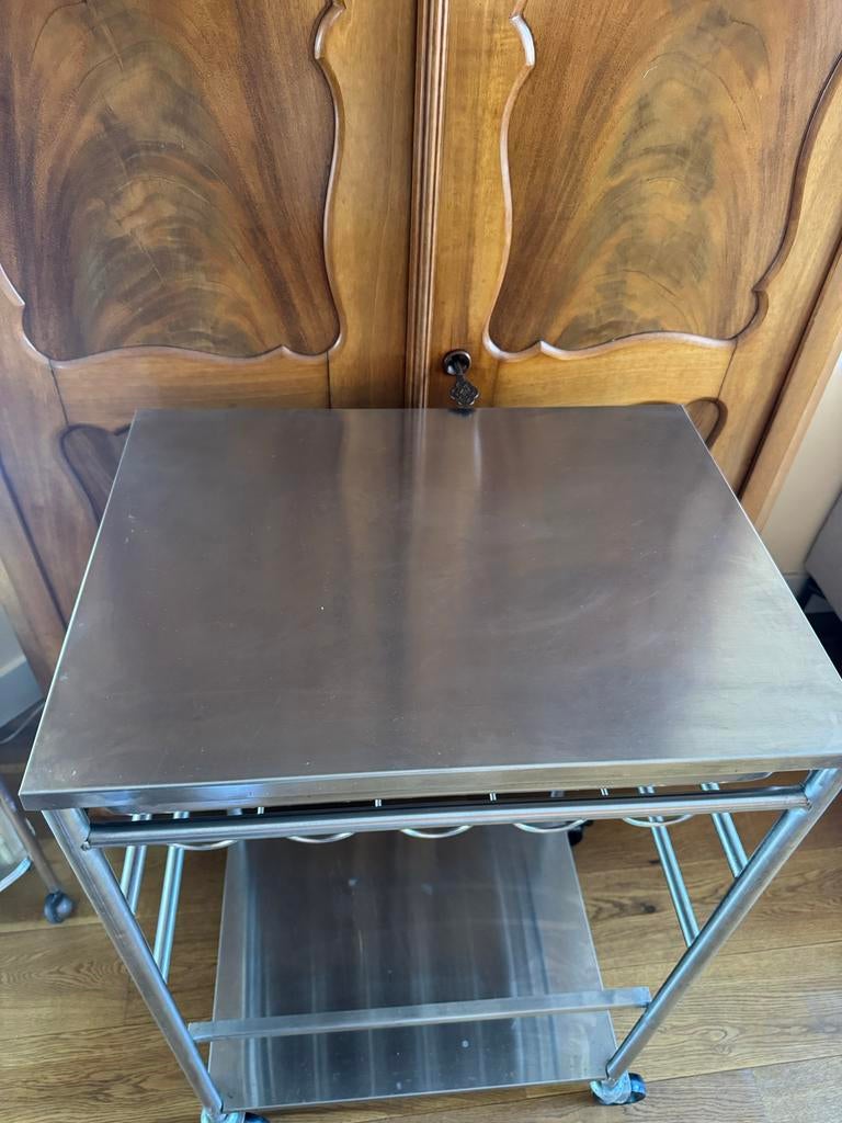 Vintage RVS Keukentrolley met Uitschuifbare Bak, Ophalen of Verzenden, Gebruikt
